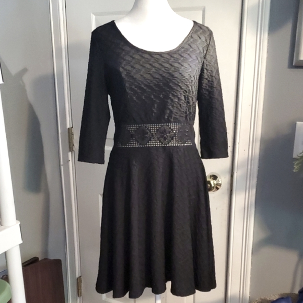 American Rag Black Textured Long Sleeve Dress